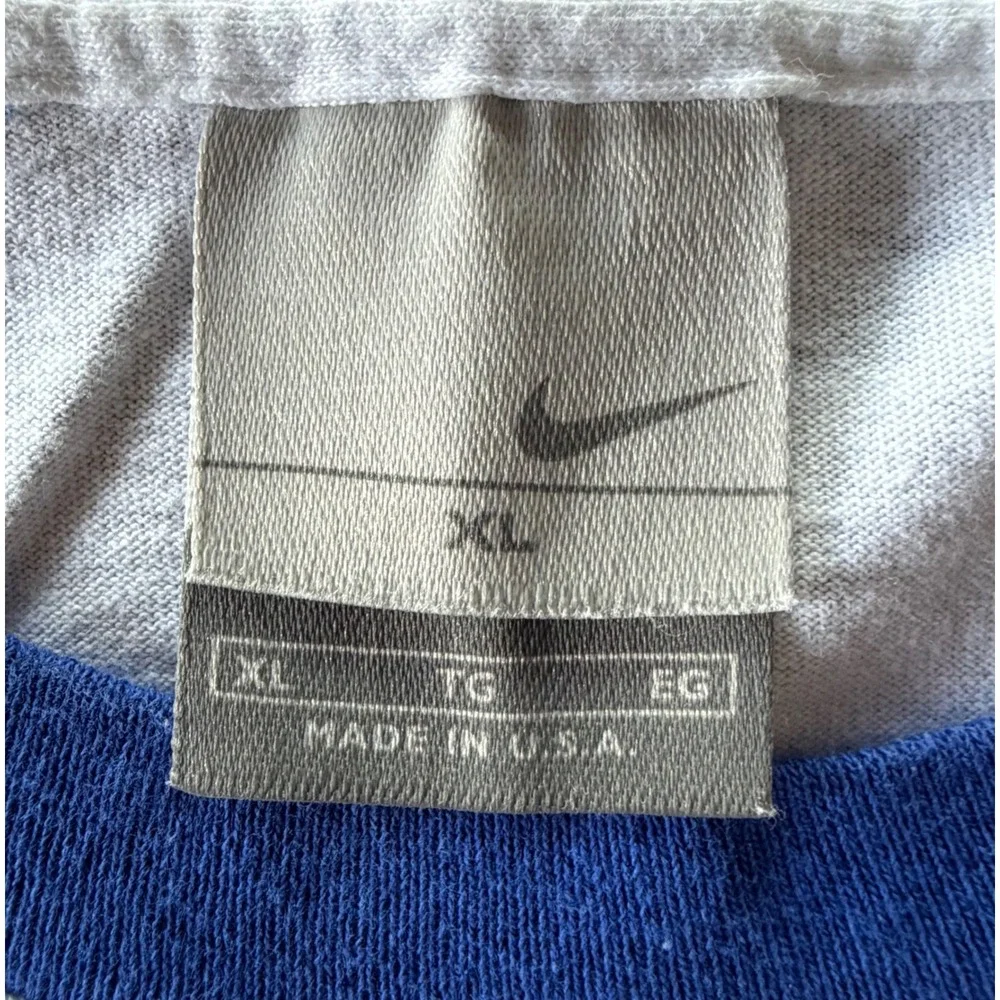 Vintage Nike Ringer T Shirt Mens XL White Blue Geometric Graphic Made USA Cotton